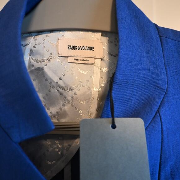 NWT: Zadig & Voltaire Very Open-front Linen Blend Blazer in Blue Saphire - Picture 6 of 16